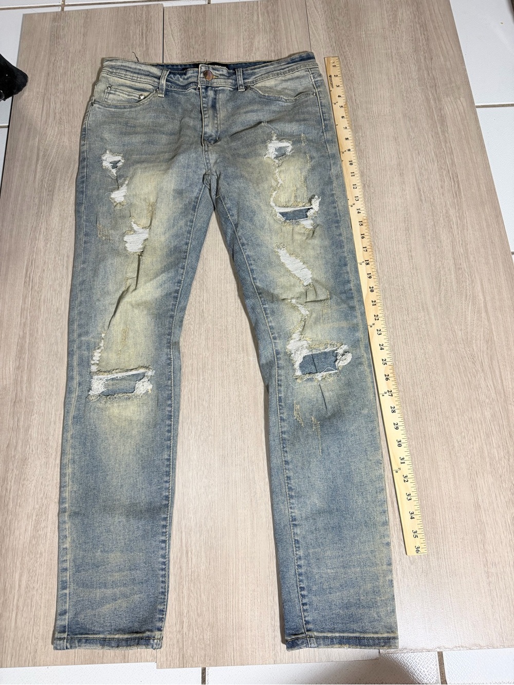 Fashion Nova Men's Ripped Faded Light Blue Skinny Jeans